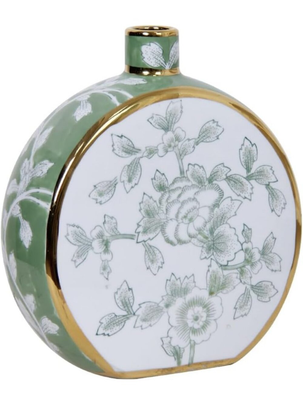 Chic Dual-Sided Floral Ceramic Vase with Gold Trim - Hand-Painted Home Decor